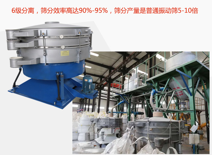 搖擺篩采用6級分離，篩分效率高達90%-95%，篩分產(chǎn)量是普通振動篩5-10倍