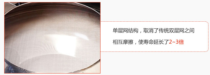 單層網(wǎng)結(jié)構(gòu)，取消了傳統(tǒng)雙層網(wǎng)之間相互摩擦，使壽命延長了2~3倍