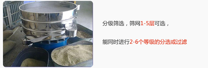 分級篩選，可篩1至5層篩網(wǎng)，能同時進行2至6個等級的分選或過濾