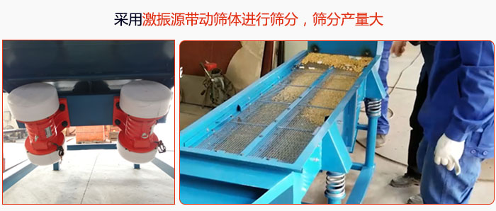 采用激振源帶動篩體進行篩分，篩分產(chǎn)量大。