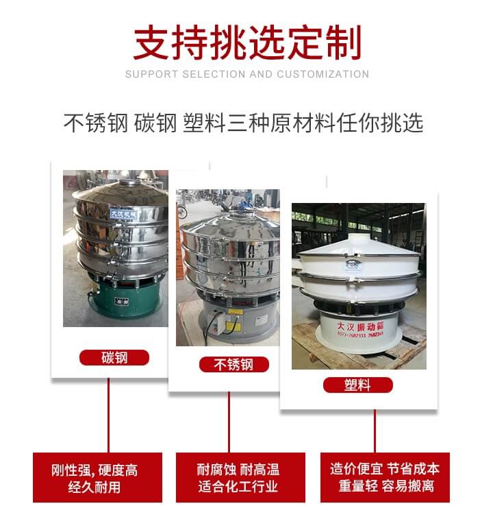 旋振篩可配置一到四層的篩網(wǎng)。旋振篩的篩分效率高，篩分精度高，篩分率高達(dá)96%。