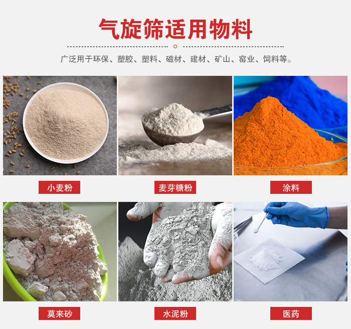 氣旋篩適用物料：小麥粉，麥芽糖粉，涂料，等粉狀物料。