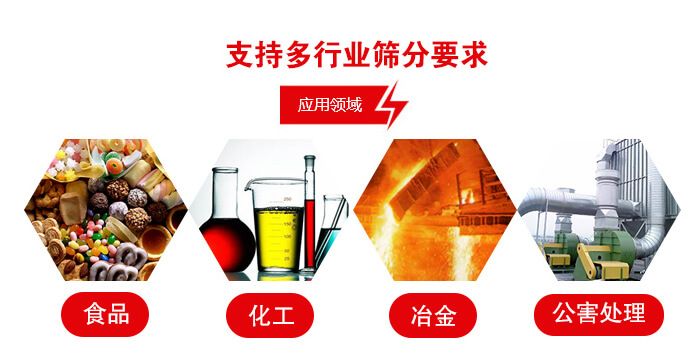 旋振篩適用的行業(yè)：食品行業(yè)，化工行業(yè)，冶金行業(yè)，公害處理等。