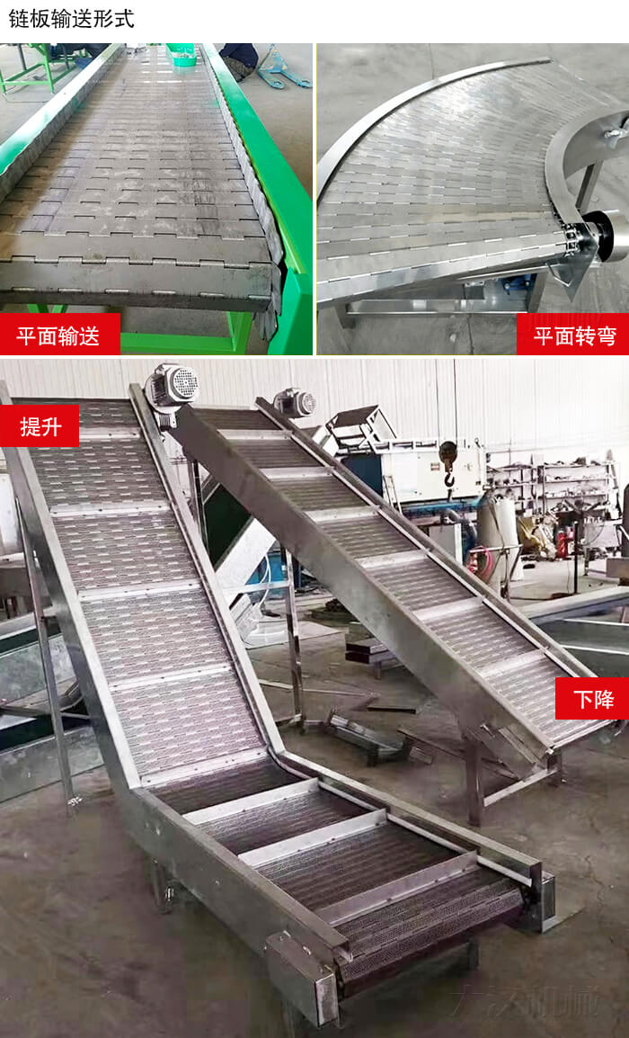 鏈板輸送機(jī)平面輸送，平面拐彎，提升等運(yùn)行現(xiàn)場圖片